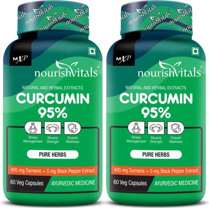 nourishvitals Curcumin 95% Curcuminoids, 500 mg Turmeric with Piperine Extract Supplement