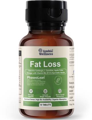 Ambic Wellness Fat Loss with Garcinia Cambogia I Fat Burner Tablet Clinically Proven PhaseoLean