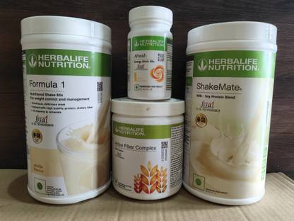 HERBALIFE WEIGHT LOSS COMBO F1 VANILLA SHAKE FIBER COMPLEX 200GM AFRESH LEMON SHAKEMATE