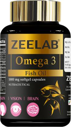 zeelab Omega 3 Fish Oil Softgel Capsule (1000mg) with Essential Fatty Acids DHA & EPA
