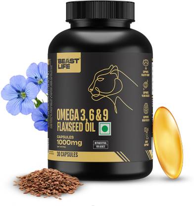 BeastLife Omega 3,6 & 9 Veg Omega Flax Seed Oil Capsules 1000mg