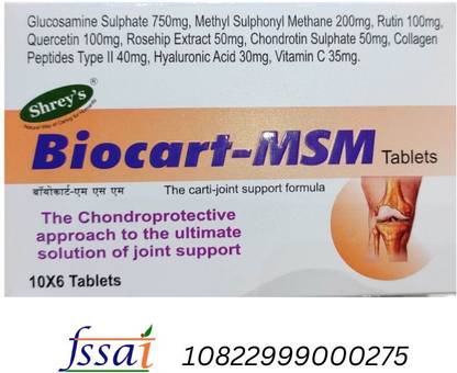 Shrey's Biocart-MSM Glucosamine, MSM, Quercetin & Rutin - 60 Tablets (for Optimal Joint-Cartilage Support & Pain Relief)