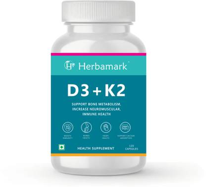Herbamark D3 K2 | Vitamin D3 & K2 | Supports Immunity, Bone, Heart & Calcium Absorption