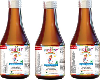 HealthBest Kidbest Appetite Syrup for 3-13 Years Kids | Each Pack of 200ml | Pack of 3