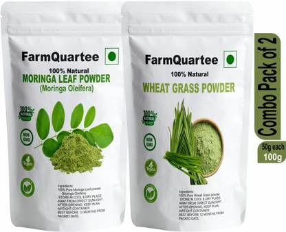 FarmQuartee Moringa and Wheatgrass Powder | Perfect for Smoothies, Drinks, Soup, Salad, Tea