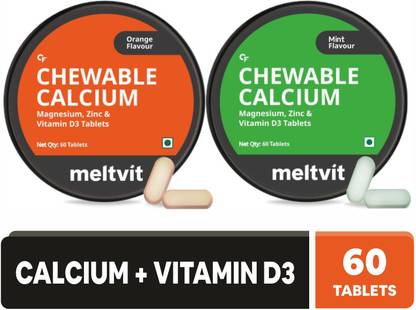 MELTVIT Chewable Calcium Tablets for Men & Women | Calcium and Vitamin D3 - combo