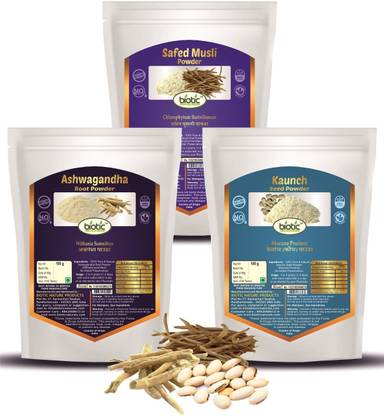 biotic Safed Musli, Ashwagandha & Kaunch Seed Powder - Combo 100 g Each