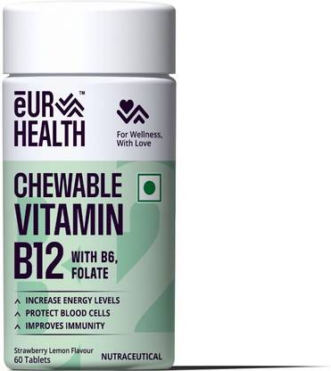 Eurus Lifesciences LLP VITAMIN M-B12&FOLATE CHEWABLE TABLETS( STRAWBERRY AND LEMON FLAVOUR)-60 COUNT
