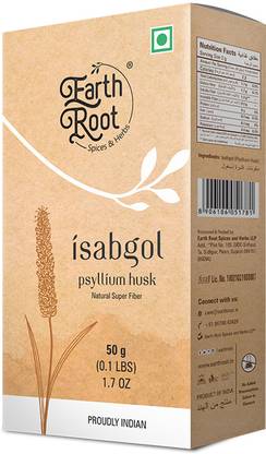 EARTHROOT Isabgol 50gm | Made with Premium Psyllium Husk | Fiber Helps in Constipation