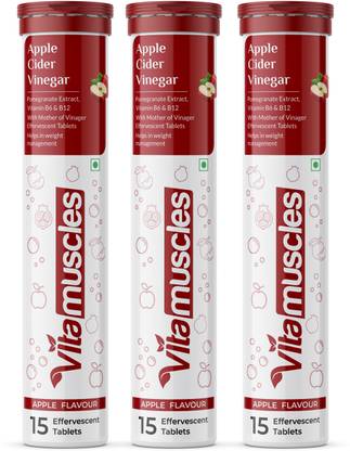 VITAMUSCLES Apple Cider Vinegar For Weight Loss With Mother ACV, Vitamin B6 B12 Effervescent
