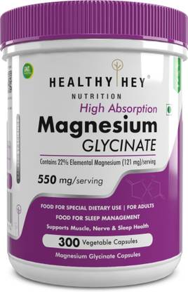HealthyHey Nutrition High Absorption Magnesium Glycinate, 300 Vegetable Capsules
