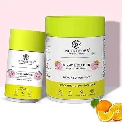 Nutriherbs L-Glutathione + Glow Builder Collagen Booster Supplement Combo for Glowing Skin