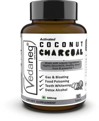 VedaneQ Activated Coconut Charcoal Tablets for Gas,Bloating, Detoxification 500 mg