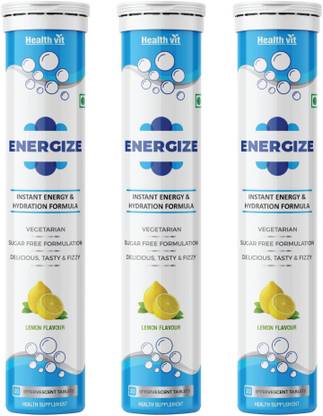HealthVit Energize Instant Energy Hydration Drink - 20 Tablets (Lemon Flavour) (Pack of 3)