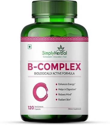 Simply Herbal B Complex Capsules with RDA for B12 Supplement for Hair Growth Metabolism