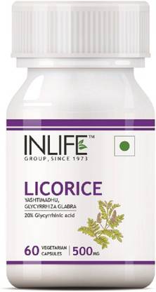 INLIFE INLIFE Licorice Root Extract (Yastimadhu) Standardized to 20% Glycyrrhizinic Acid Supplement, 500 mg - 60 Vegetarian Capsules