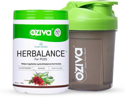OZiva Plant based HerBalance for PCOS for Hormonal Balance + Shaker
