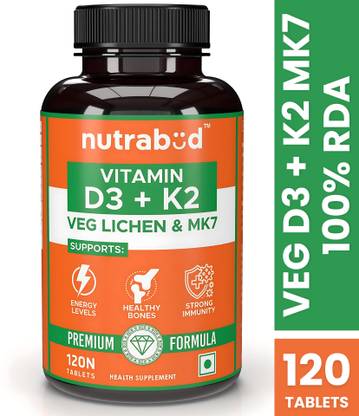 Nutrabud Veg Plant Based Vitamin D3+K2 as MK7 Supplement