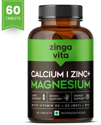 Zingavita Calcium Magnesium Zinc Tablets with Vitamin D3, K2 & B12 Supports Joint Health  (60 Tablets)
