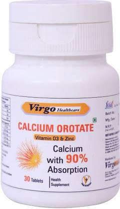 Virgo Healthcare Calcium Orotate + Vitamin D3 + Zinc Tablets : For Bone Health & Joint Support