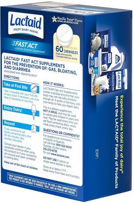 Lactaid Fast Act Lactase Enzyme Supplement, Chewable Tablet, Vanilla Twist