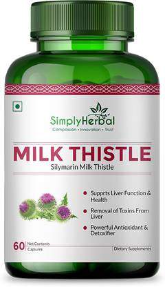Simply Herbal Silymarin Milk Thistle Capsules 500mg for Liver Support & Detox Supplements