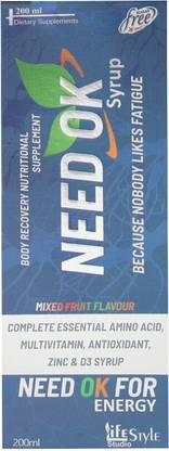 LIFE STYLE STUDIO NEED OK Mixed Fruit Flavour Syrup Complete Essential Amino Acid, Multivitamin
