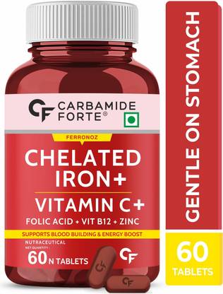 CARBAMIDE FORTE Chelated Iron Tablets for Women & Men with Folic Acid | Iron Supplement
