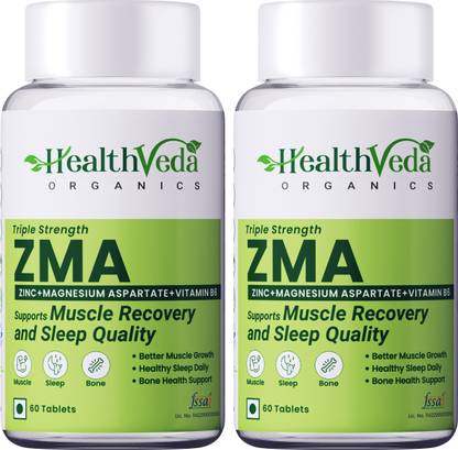 Health Veda Organics ZMA (Zinc, Magnesium & Vit B6) for Support Muscle Recovery & Sleep Quality