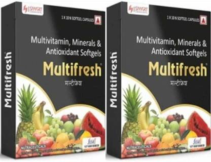 MULTIFRESH Multivitamin- Multiminerals 10 Softgel Capsules pack of ( 2*10 ) 20 sofgels )