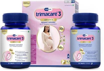 Plus Plus Lifesciences LLP Trimacare 3 Prenatal Vitamins For Pregnancy Bowel Regulator Iron,Vegan DHA, PC-1