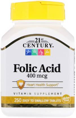 21st Century Folic Acid, 400 mcg, 250 Easy to Swallow Tablets