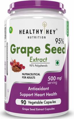 HealthyHey Nutrition Grape Seed Extract | Maximum Strength | 500 mg | 90 Veggie Caps