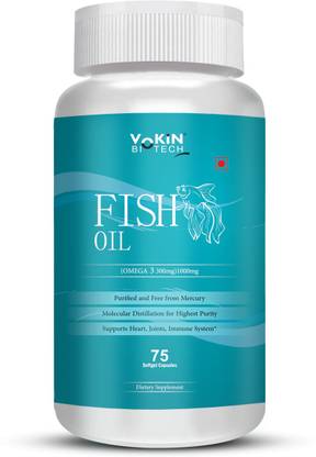 Vokin Biotech Omega 3 Fish Oil For Support Heart & Joints 75 Softgel Capsules(Blue)