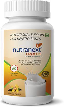 NutraNext Calcium Citrate Chewable Tablet for Healthy Bones- Vanilla Flavour (Veg)