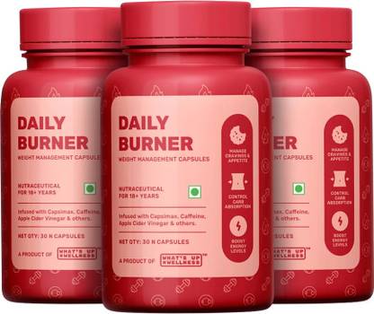 What's Up Wellness Daily Burner Weight Loss Capsules with CarbBliss & ACV | Controls Craving |