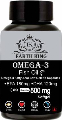 EARTH KING Omega 3 Fish Oil Fatty Acid (180 mg EPA & 120 mg DHA) for Men & Women –60Softgel