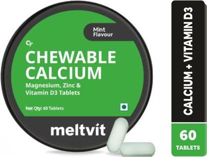 MELTVIT Chewable Calcium Tablets for Men & Women | Calcium and Vitamin D3 - Mint Flavour