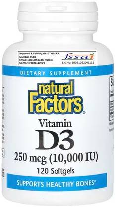 Natural Factors Vitamin D3, 250 mcg (10,000 IU), 120 Softgels
