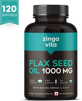 Zingavita Natural Flaxseed Oil 1000 mg with highest concentration of Omega 3 6 9