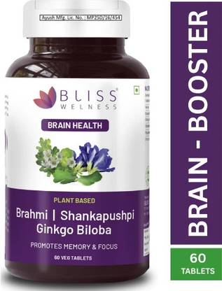 Bliss Welness Brain Booster,Brahmi Shankpushpi Ginkgo Biloba | Memory Mind Focus supplement