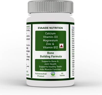 EVAAIDE Calcium, Vitamin D3, Magnesium, Zinc, Vit-B12 for bone & joint health_60T