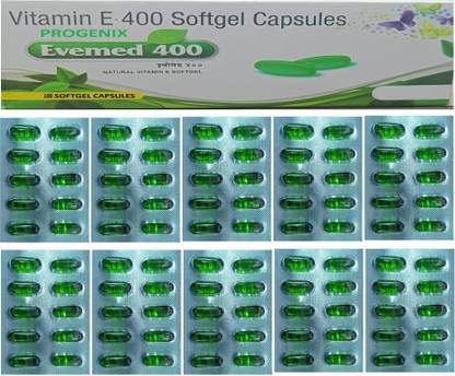 Progenix VITMIN E CAPSULES 400IU FOR GLOWING FACE,SHINY HAIR & PIMPLE FREE SKIN