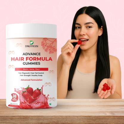 DNUTRIXN Advance Hair Biotin Gummies| 10000 mcg Biotin, Zinc, Amla+ |Healthy Hair, Nails