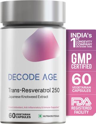 Decode Age 99.5% Pure Trans Resveratrol 250mg Supplement with Enhanced Absorption