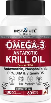 INSTAFUEL Superba Krill Oil with Phospholipids, Omega3, Astaxanthin & Vitamin D3 for Brain