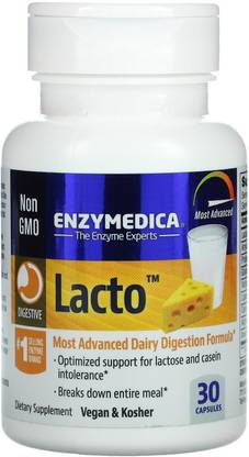 Enzymedica Lacto, Most Advanced Dairy Digestion Formula, 30 Capsules
