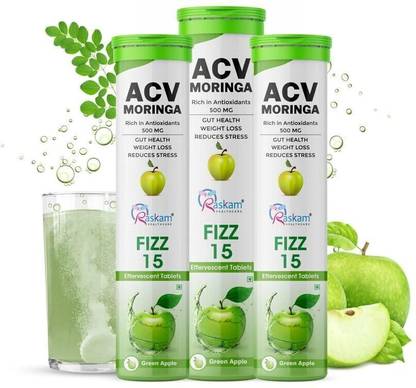 Raskam Apple Cider Vinegar Moringa 500mg Effervescent Tablets Green Apple Flavor