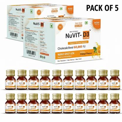 The Old Natural Nuvit D3 Vitamin D3 60000 iu I 60K iu Sugar Free Nano Shots I 20 shots of 5ml,