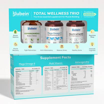 Blubein Multivitamin with 37 Vital Ingredients 60N|Mega Omega 3 (60N) Ashwagandha 60N